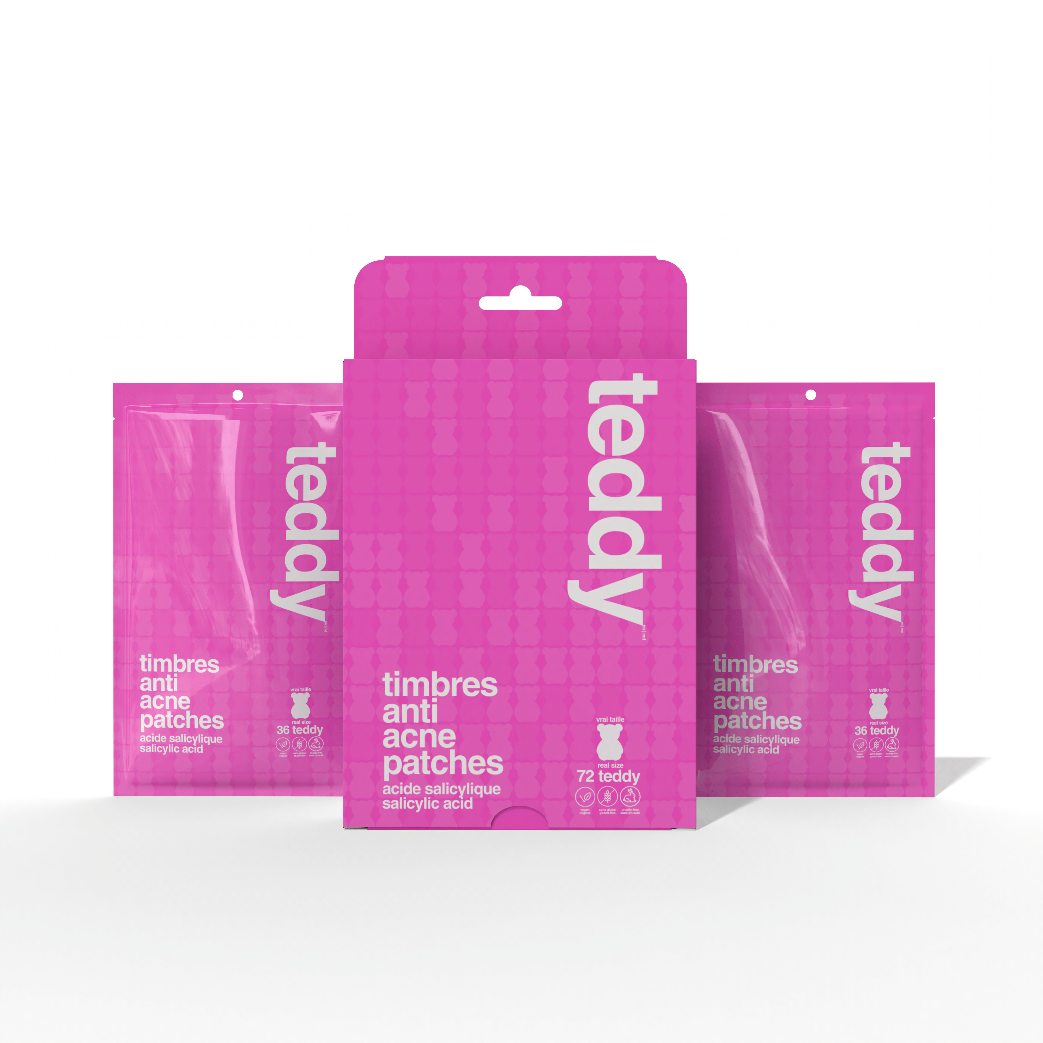 Timbres Anti-Acné à l'Acide Salicylique - 72 Teddies Roses