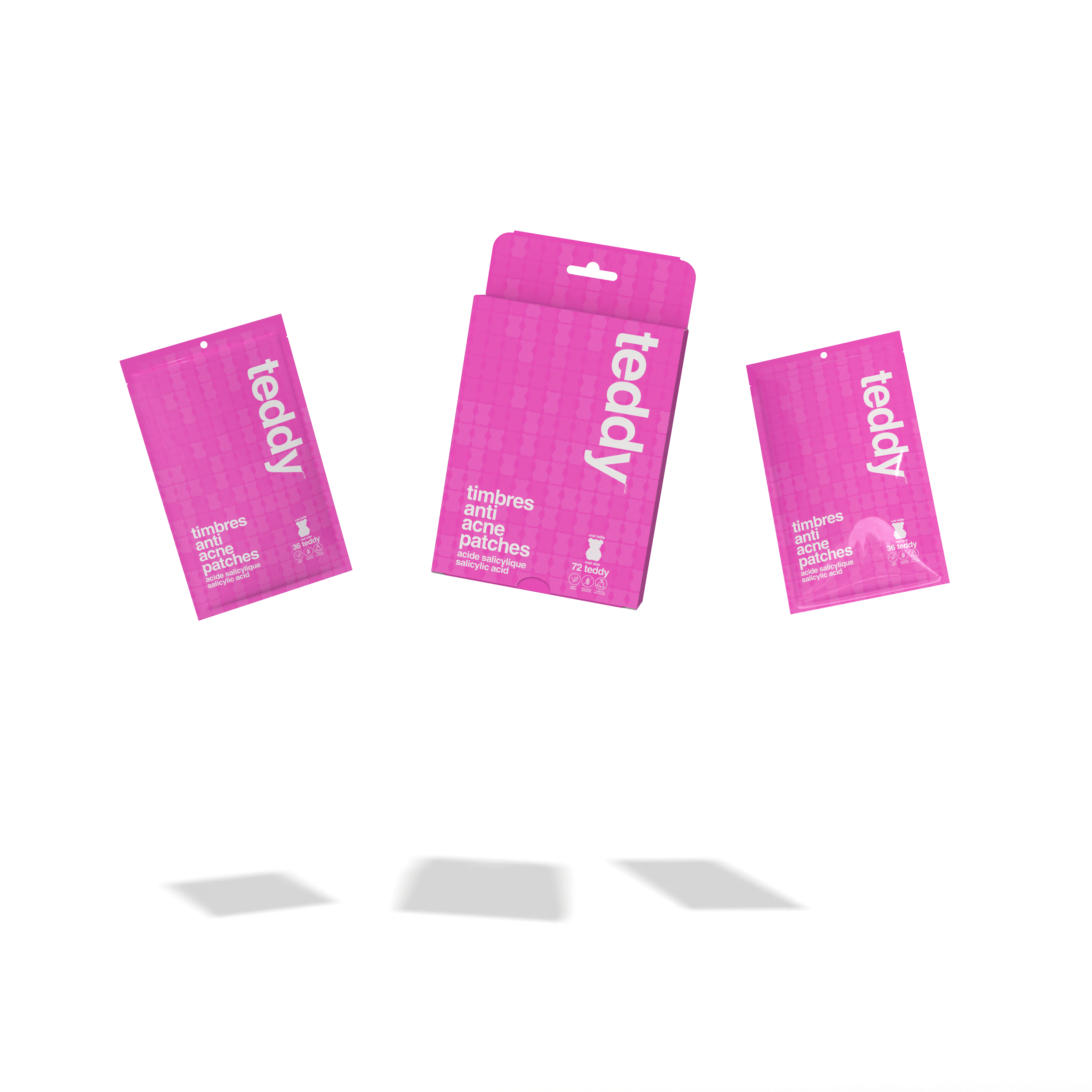 Timbres Anti-Acné à l'Acide Salicylique - 72 Teddies Roses