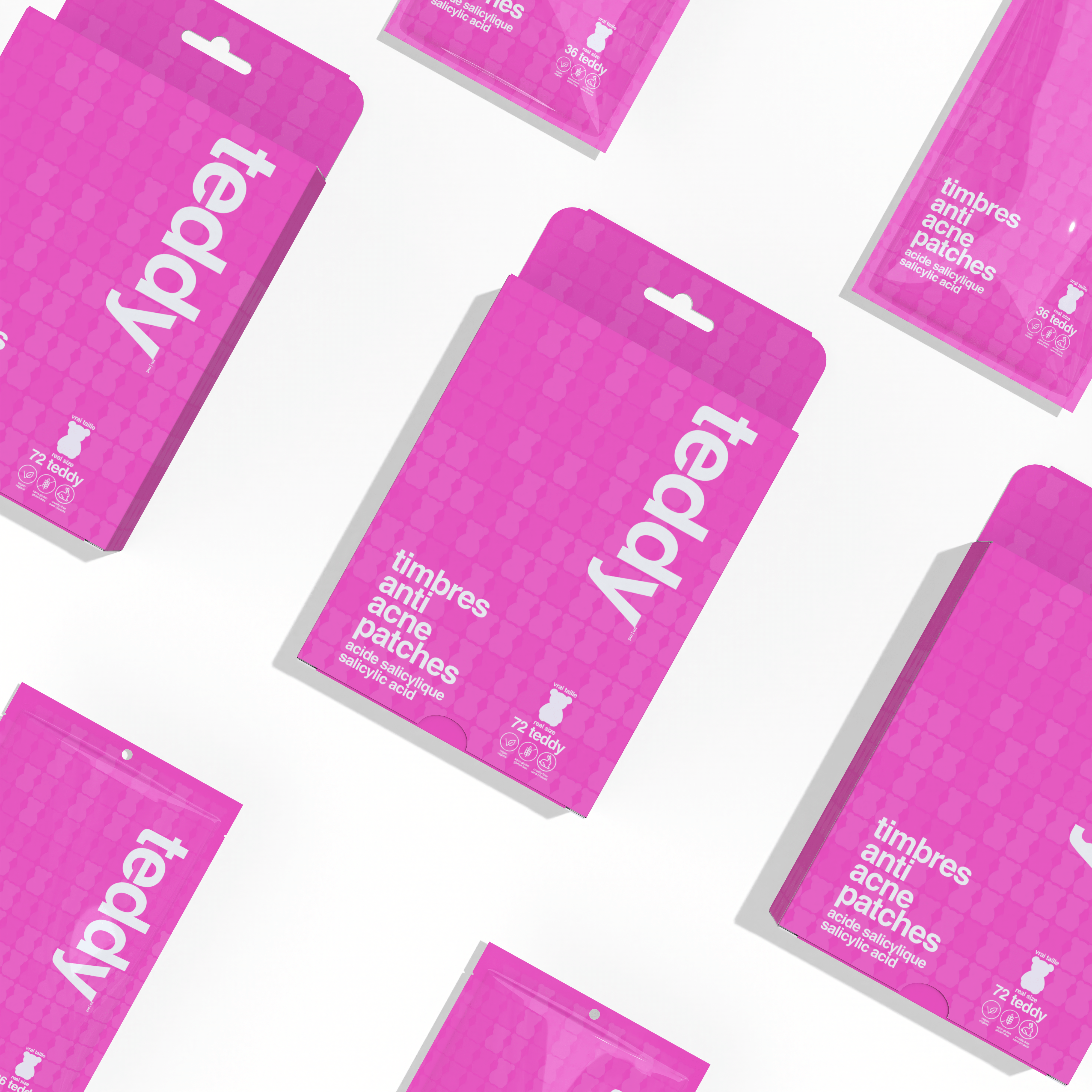 Timbres Anti-Acné à l'Acide Salicylique - 72 Teddies Roses