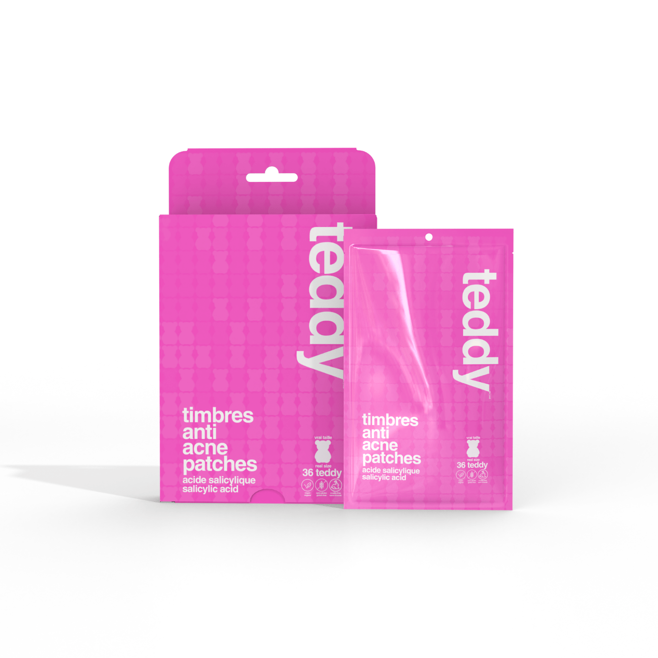 Timbres Anti-Acné à l'Acide Salicylique - 36 Teddies Roses