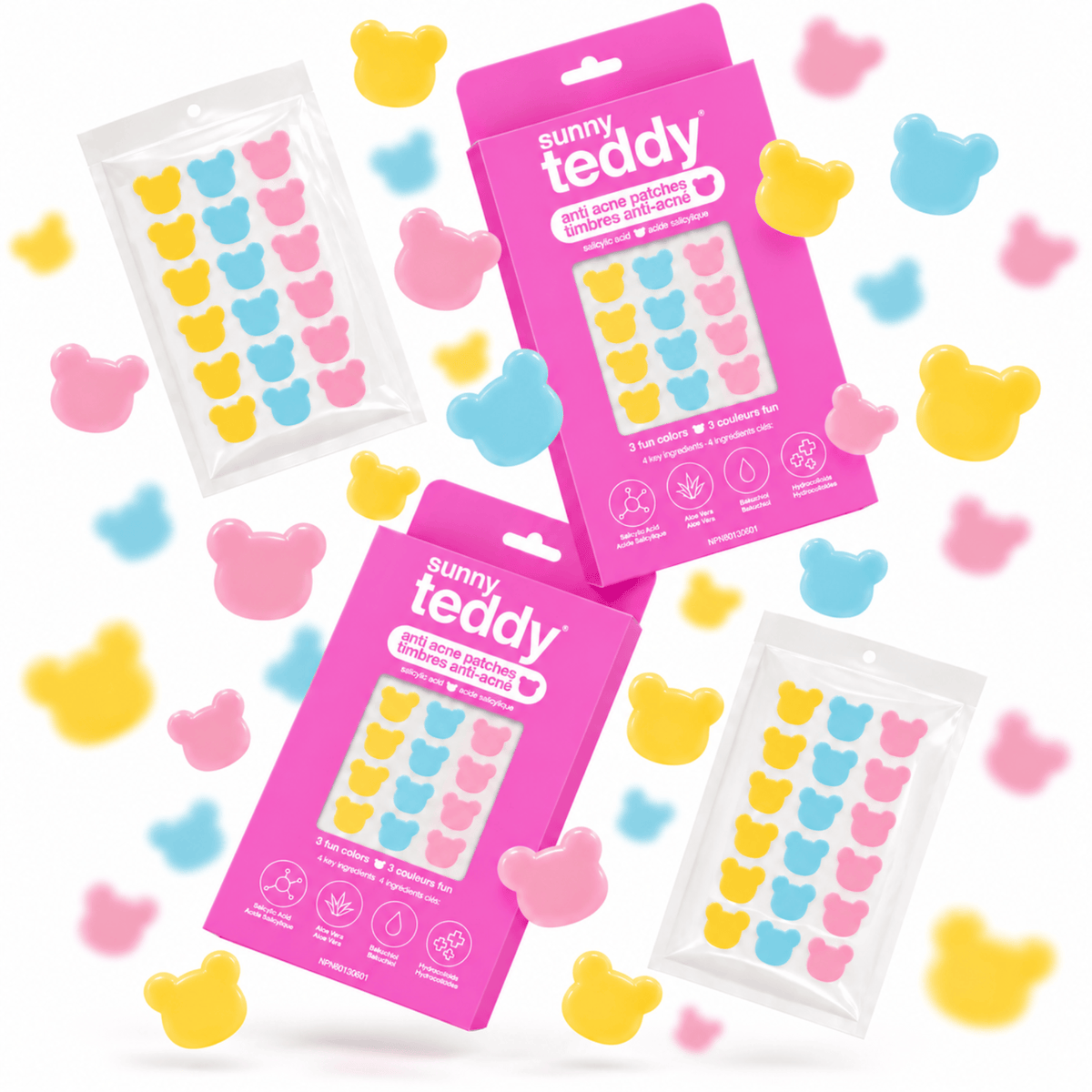 Sunny Teddy Pimple Patches - 72 Multicolor Teddies